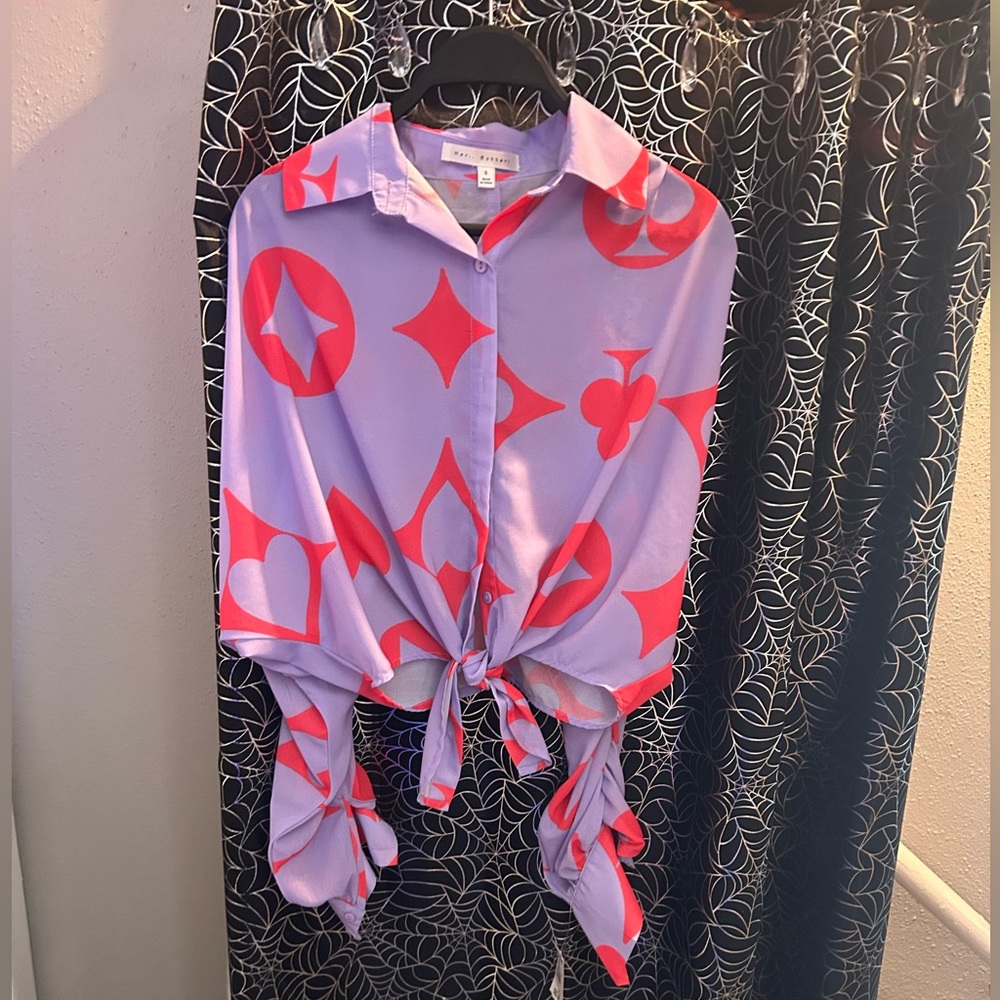 Justin Pink and Purple Tie Front Button Down Shirt